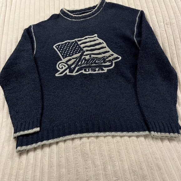 Vintage Avirex Dark Blue Crewneck Knit Sweater with Flag Design Mens Size 2XL